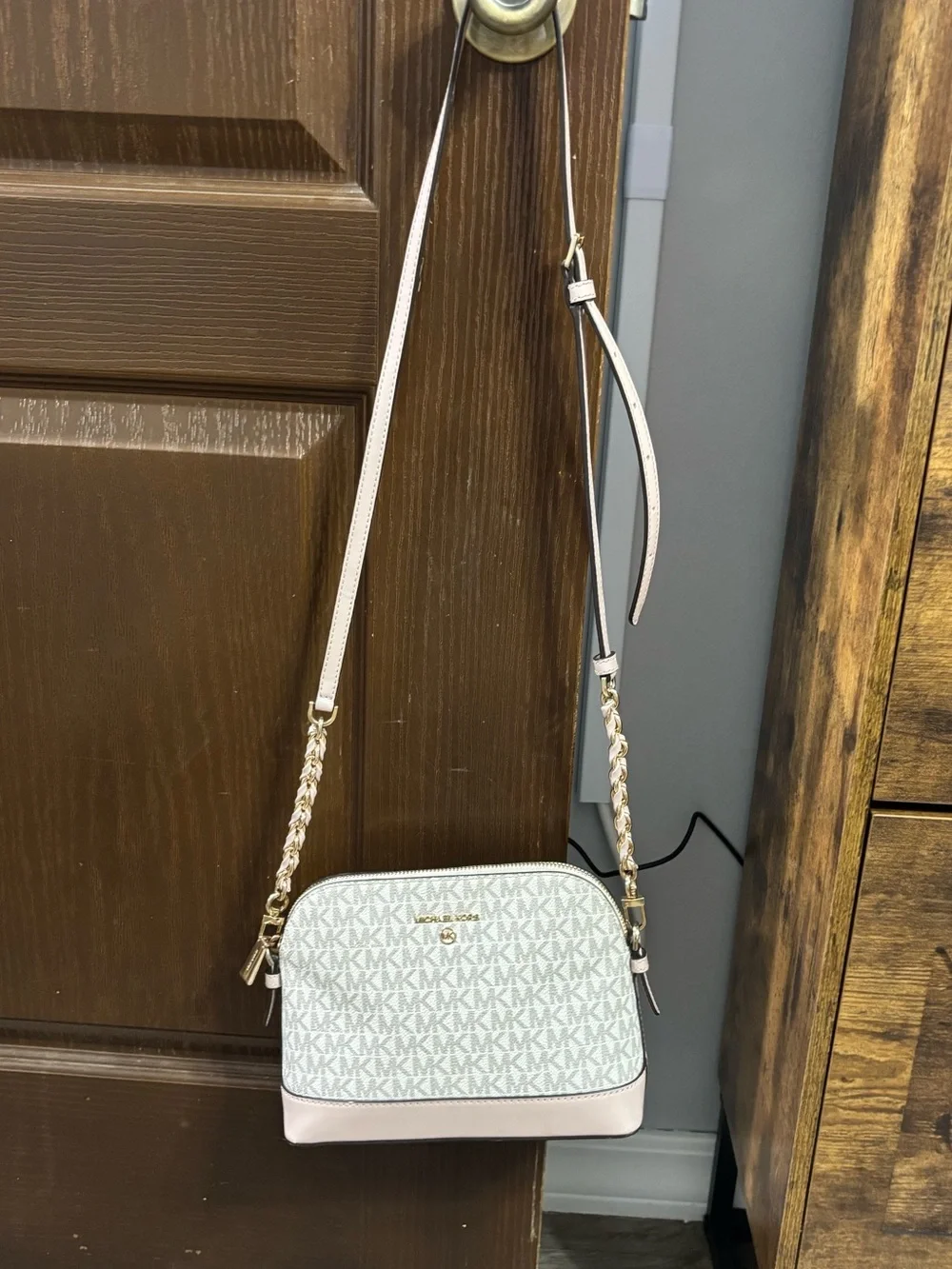 Michael Kors Pink and White MK Signature Crossbody